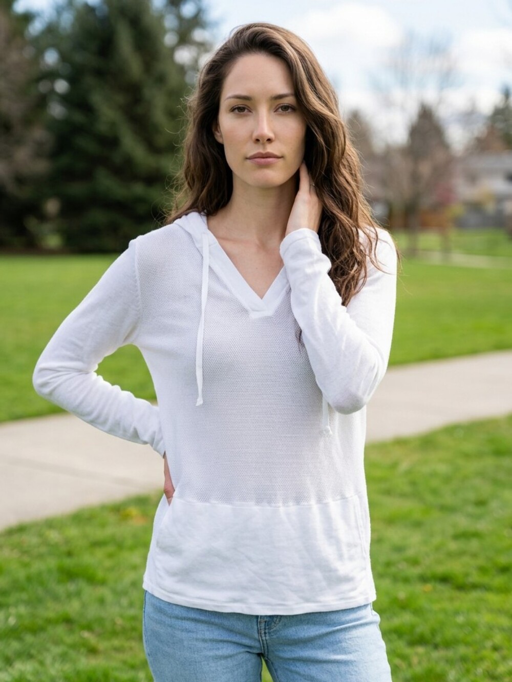ExOfficio BugsAway Lumen Pullover Hooded White Mesh Shirt Sz M